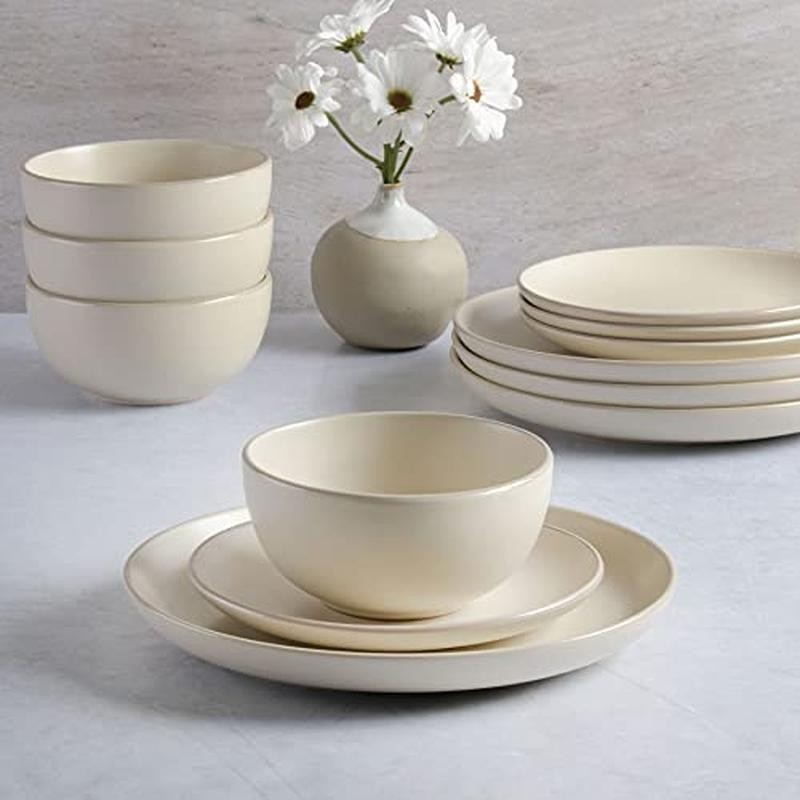 Stoneware Dinnerware Set Service 4 Dishwasher Microwave Safe Smooth Finish New