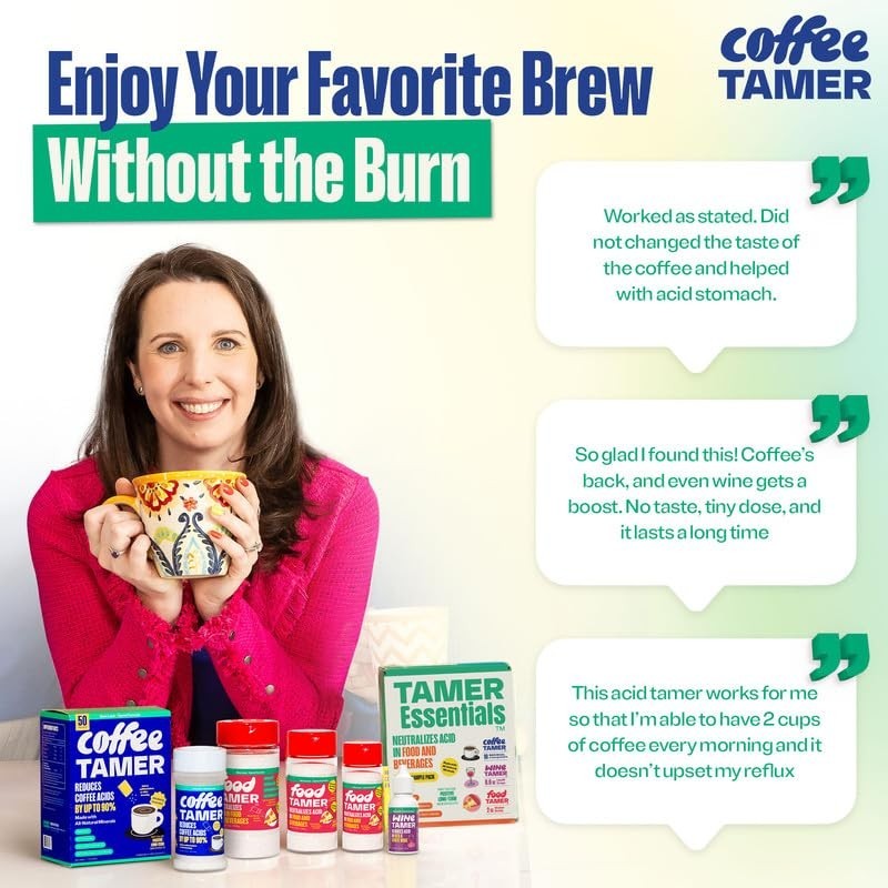 Coffee Tamer Acid Reducer – 50 Packets – Transforms Regular to Low...