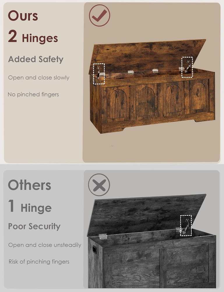 Extra Large Rustic Brown Storage Chest with Safety Hinges, Easy Assembly