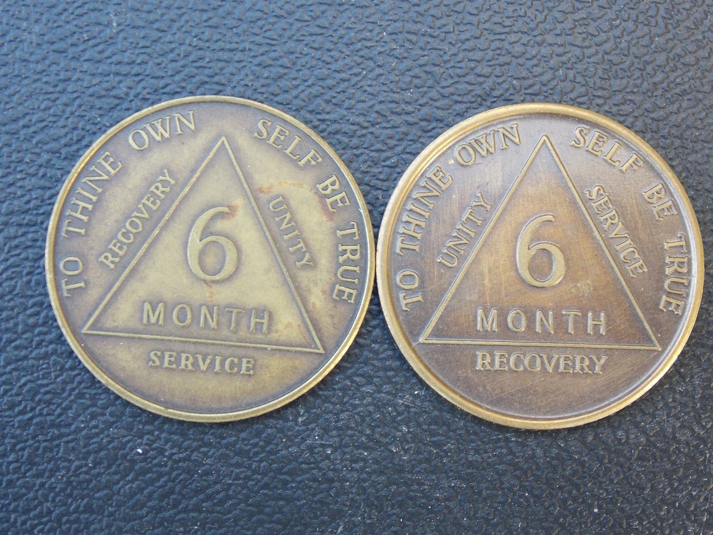 Alcoholics Anonymous  Two (2) 6 Months Recovery Medallion w/ legacy differences