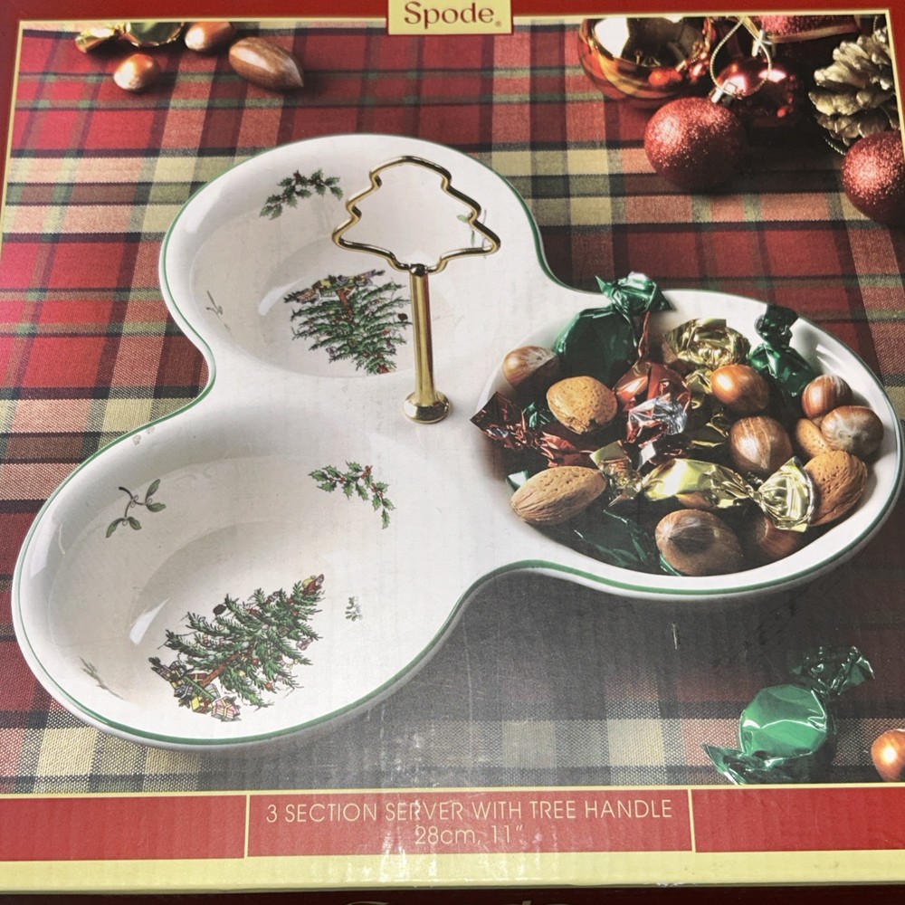 Spode Christmas Tree 3 Section Server with Tree Handle 11”