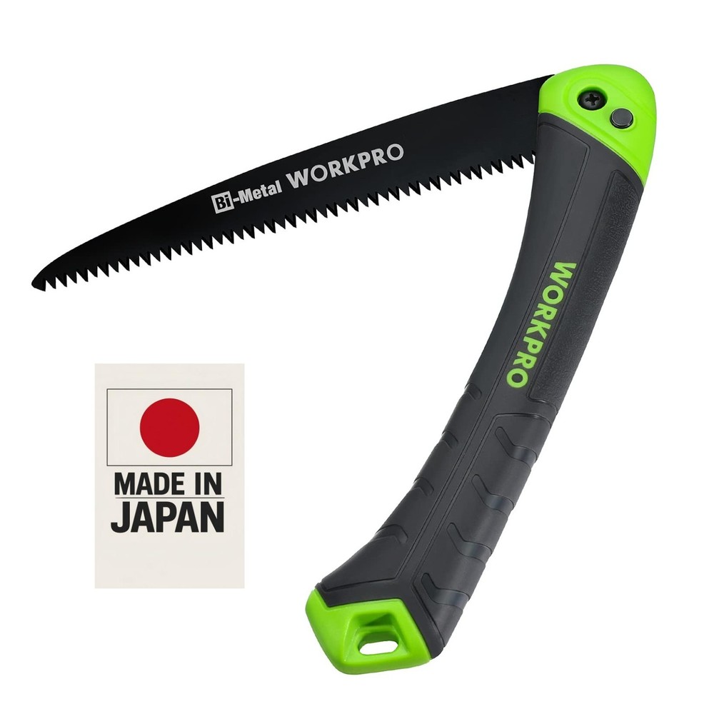 WORKPRO Folding Pruning Saw 180mm, Tri-Edge Teeth, Safety Lock, Soft Grip Handle