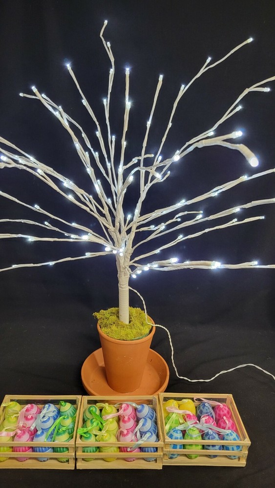 Electric Lighted 36 Inch Tall Easter Spring Tree 36 Hanging Colorful Eggs