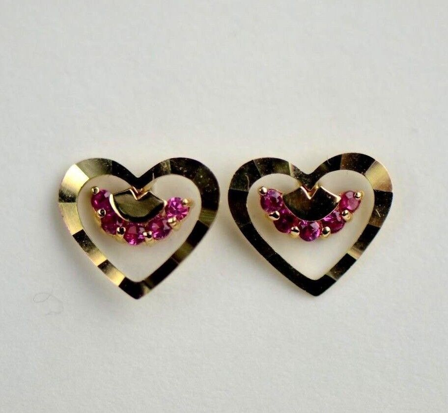14k Solid Yellow or White Gold Heart Shape CZ Stud Earrings