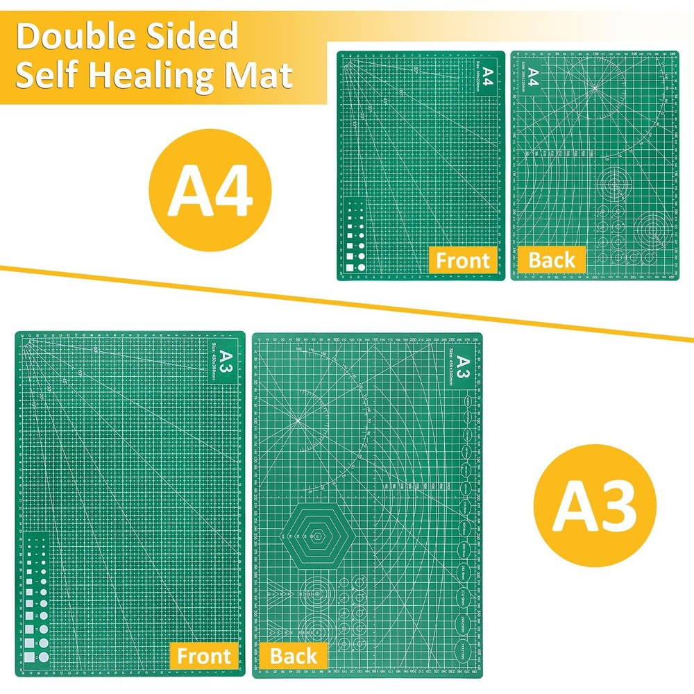 2 Pcs Large Cutting Mat Self Healing,Double Sided,Grid Line And Angles Help T...