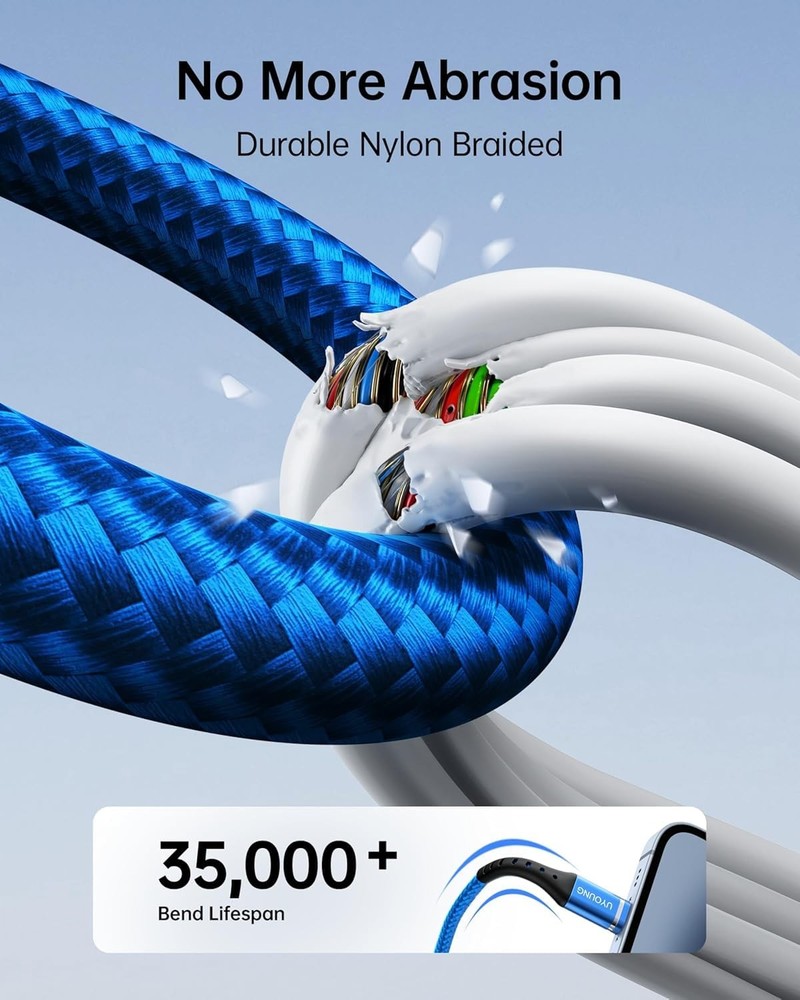 Multi Charging Cable 2Pack 10FT, 3 in 1 Charger Braided Blue