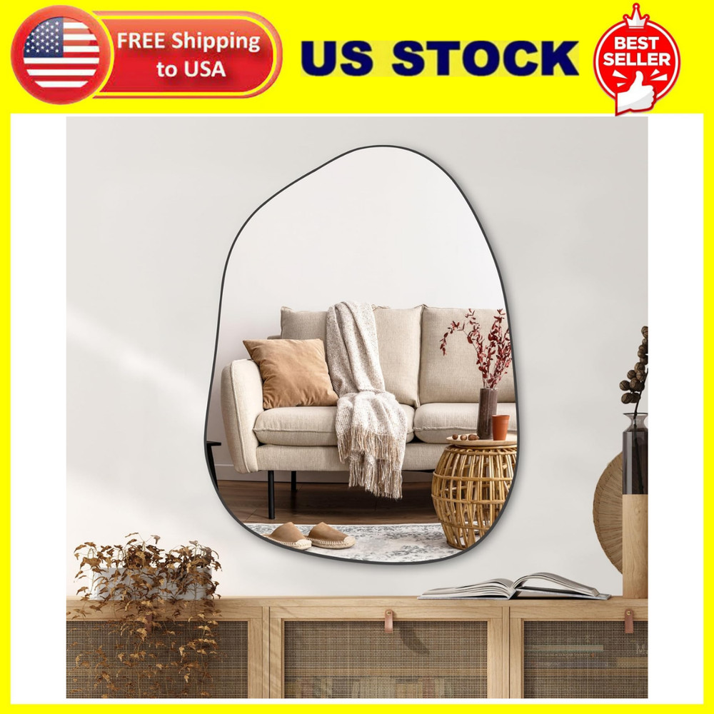 Irregular Wall Mirror Asymmetrical Mirror, 32''x24'' Black Mirror for Bathroom B