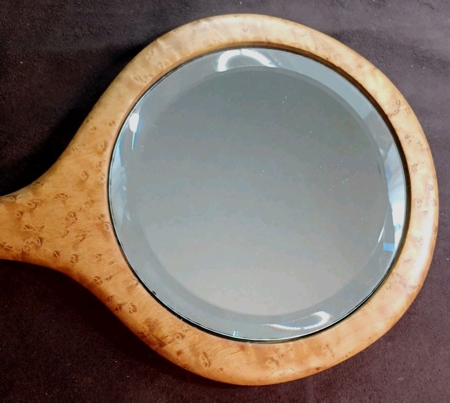 Vintage BirdsEye Maple Hand Held Beveled Mirror