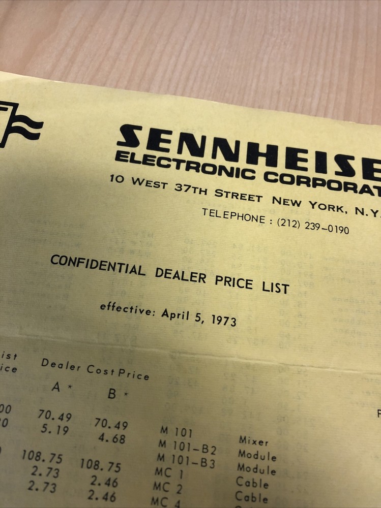 1973 SENNHEISER PRICE LIST