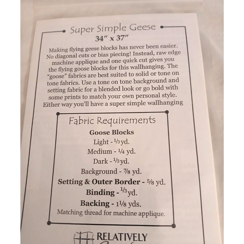 Relatively Creative quilt pattern Super Simple Geese using machine applique