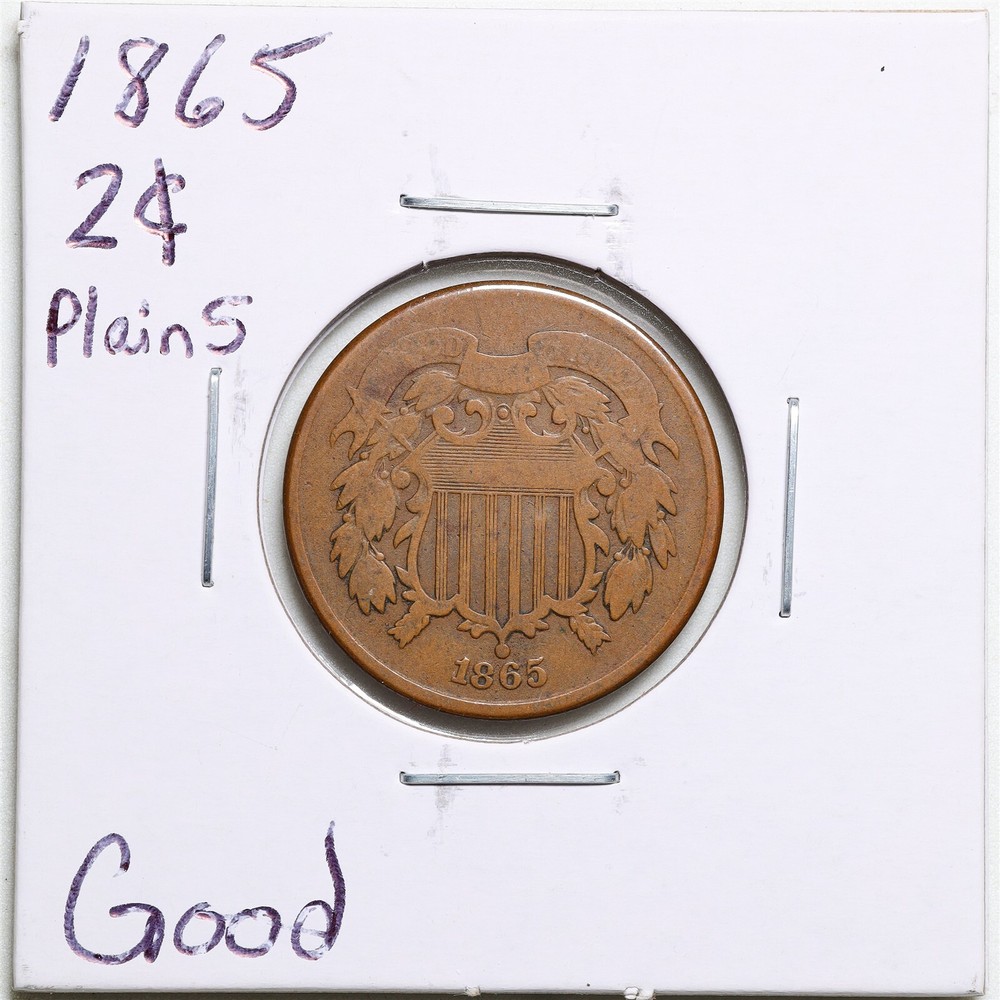 1865 Plain 5 2C Two Cent Piece in Good Condition #5067