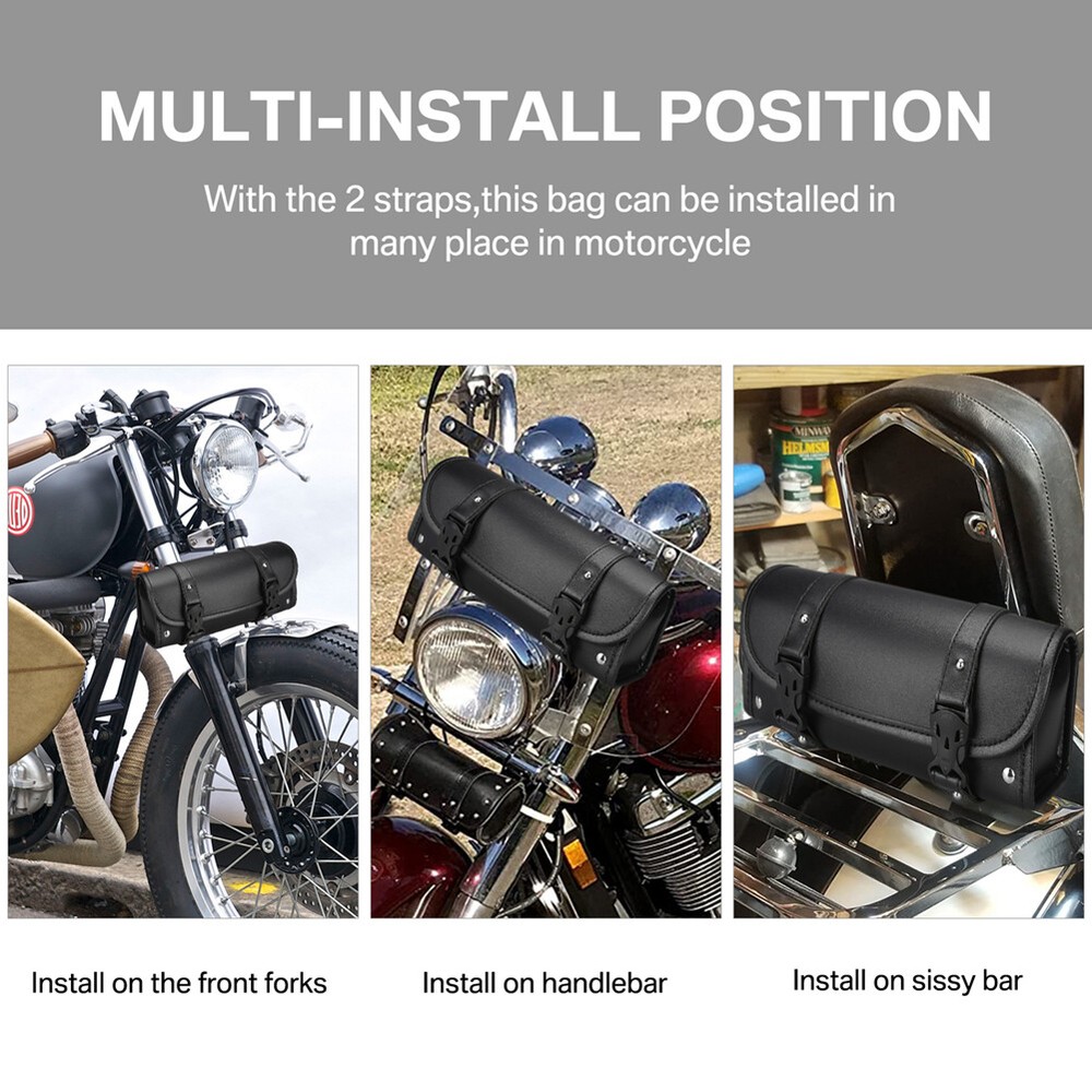 12'' Motorcycle Fork Tool Bag SaddleBag Storage Pouch Luggage Handlebar Leather