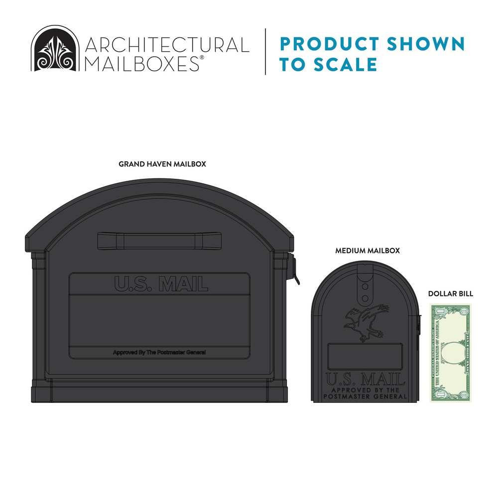 ARCHITECTURAL MAILBOXES Grand Haven Plastic, Mailbox and Extra Large, Black