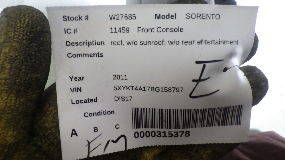 11 KIA SORENTO Front Console roof