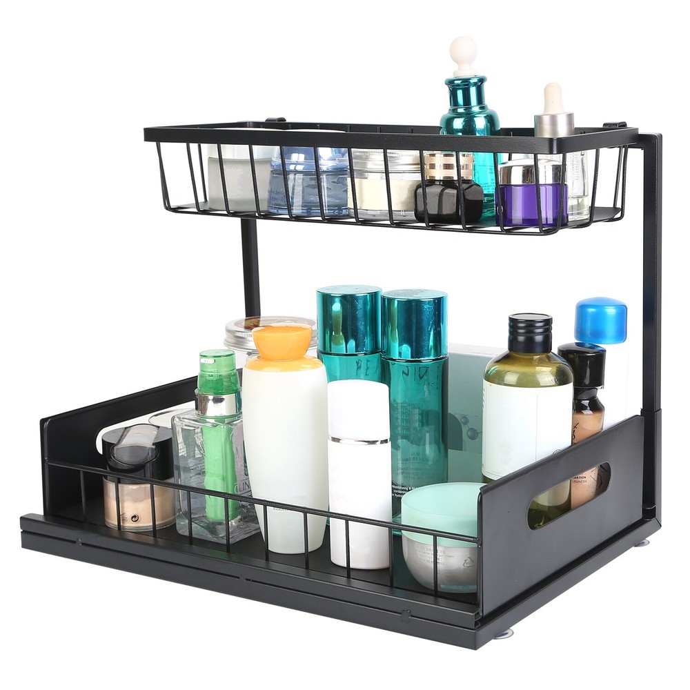 2 Tier Under Sink Organizer Sliding Storage Drawer for Kitchen Bathroom Cabinet