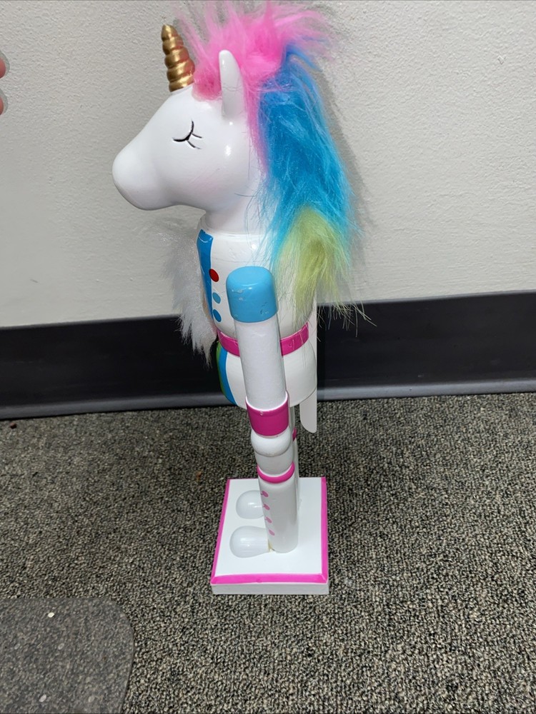 UNICORN Nutcracker Candy Cane PINK 13” Tall