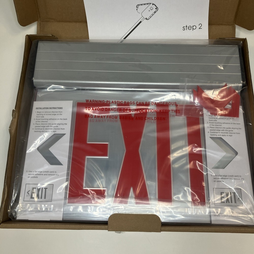 Edge Lit Exit Sign Ultra Bright Red LED, Battery Backup, Double Face