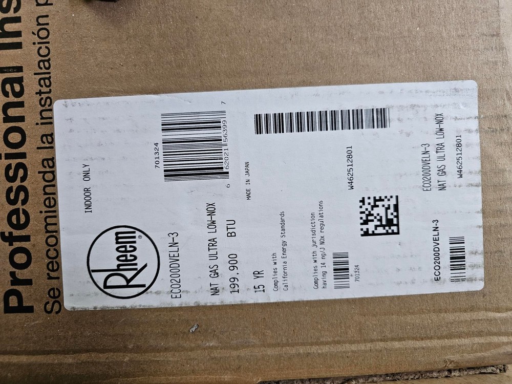 Rheem Natural Gas Indoor SMART Tankless Water Heater 9.5 GPM ECO200DVELN-3