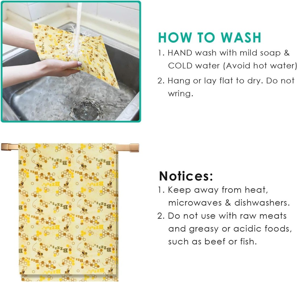 Eco Friendly Beeswax Food Wrap Reusable Storage for Snacks and Bread