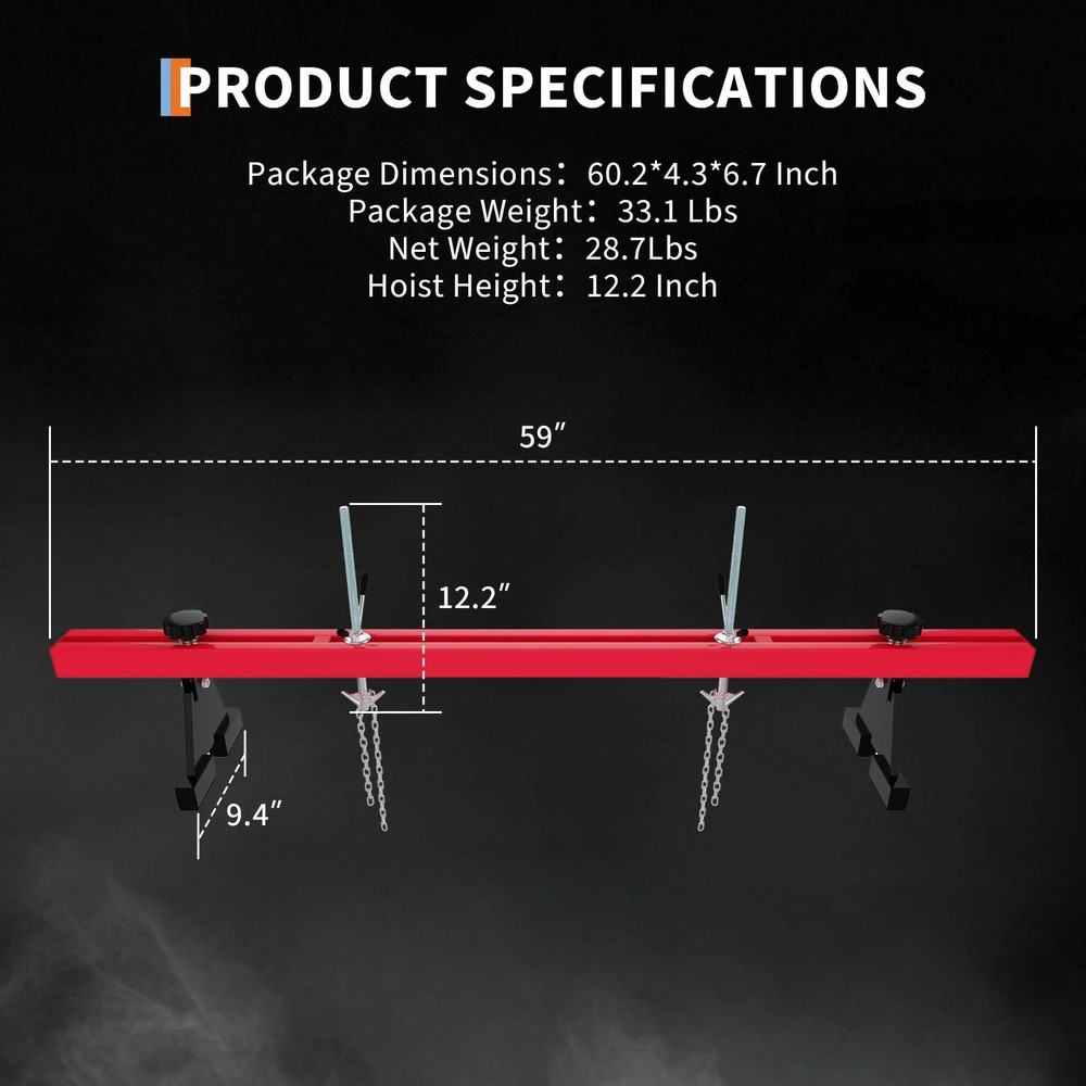 Engine Support Bar 1100 LBS Motor Transverse Bar Engine Load Leveler