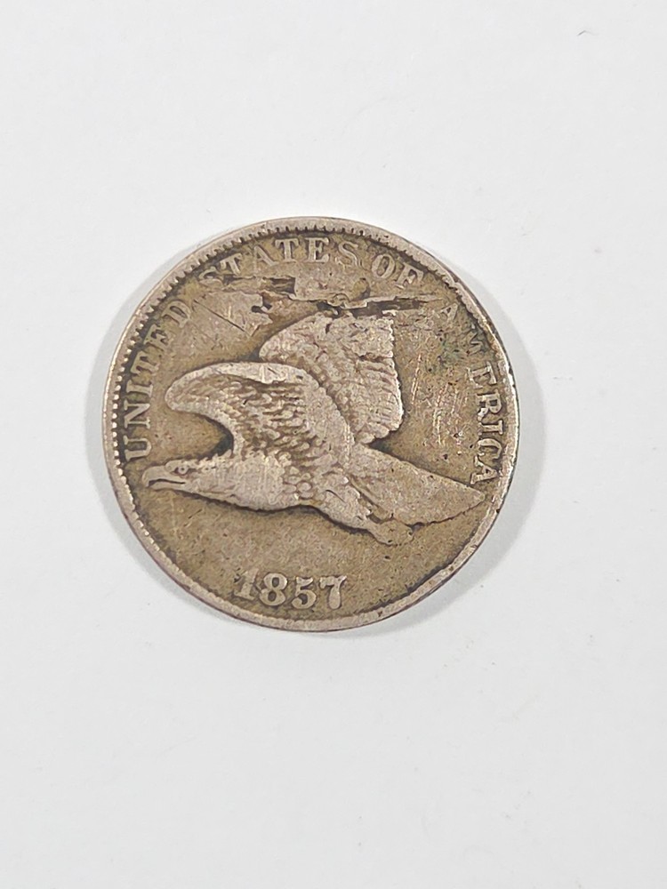 1857 Flying Eagle Cent .10. Fine Details. Flawed Planchet.