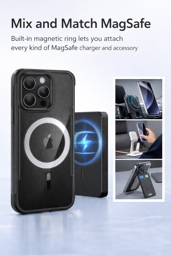 Shockproof Protective Case for iPhone 15 Pro Max – Black | MagSafe Compatible |