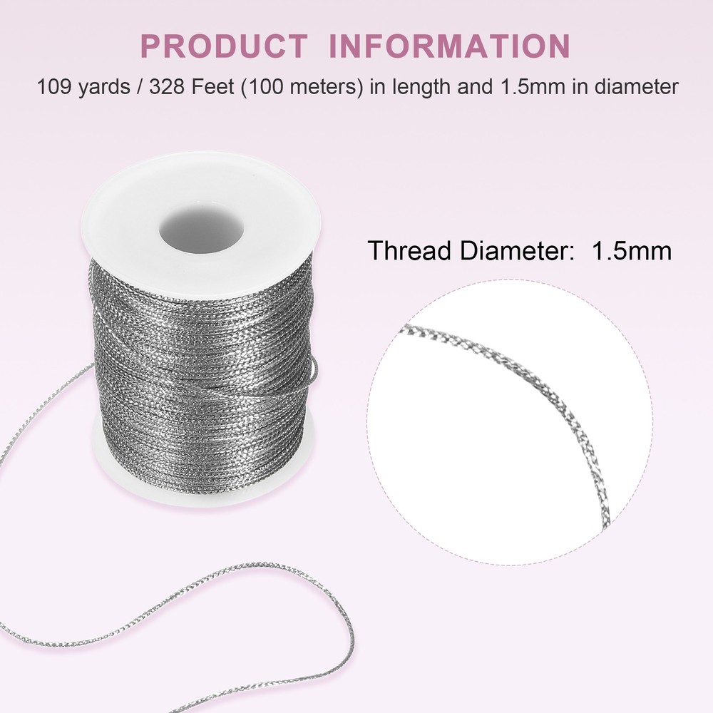 Metallic Cord 1.5mm 109 Yards Metallic Ornament String Silver