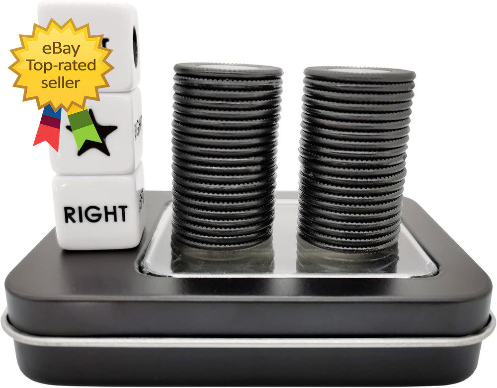 Left Right Center Dice Game Set with 3 Dice 40 Chips Party Strategy Game Black