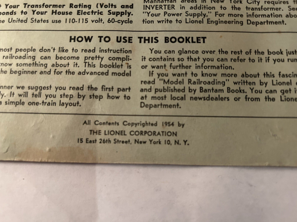 Instructions For Assembling and Operating Lionel Trains - 1954