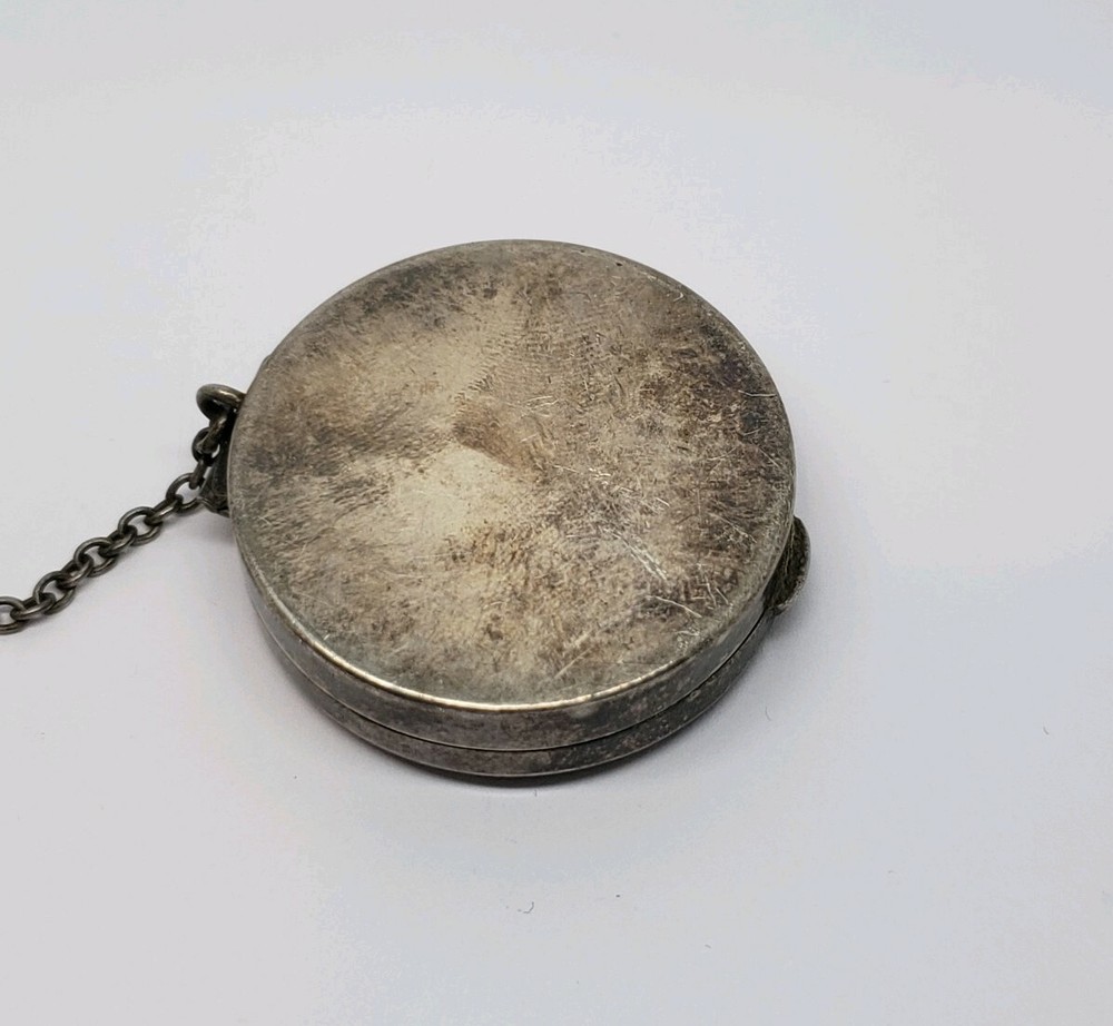 ANTIQUE STERLING SILVER MIRROR POWDER COMPACT BOX