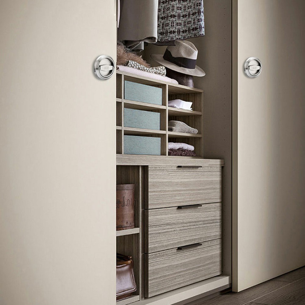 Stainless Cabinet Door knobs Fireproof Disk Ring Lock W/Recessed Pull Handle