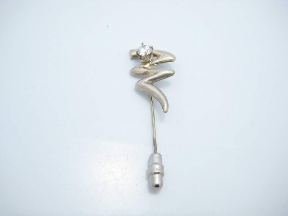 Sterling Silver Squiggle Clear CZ Stick Or Hat Pin