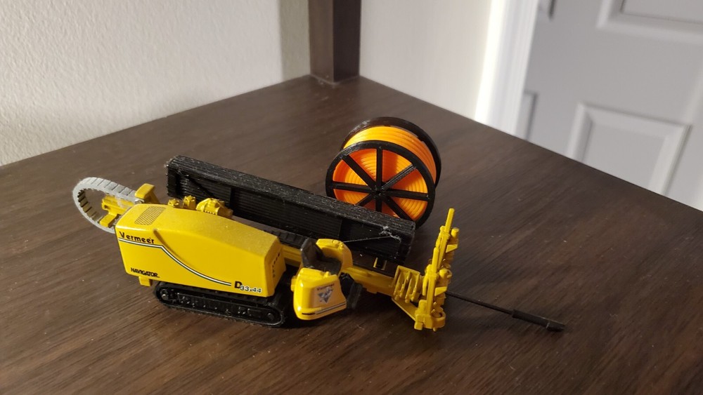 Custom 1/50 Scale Black Cable Reel With Orange Conduit Spool