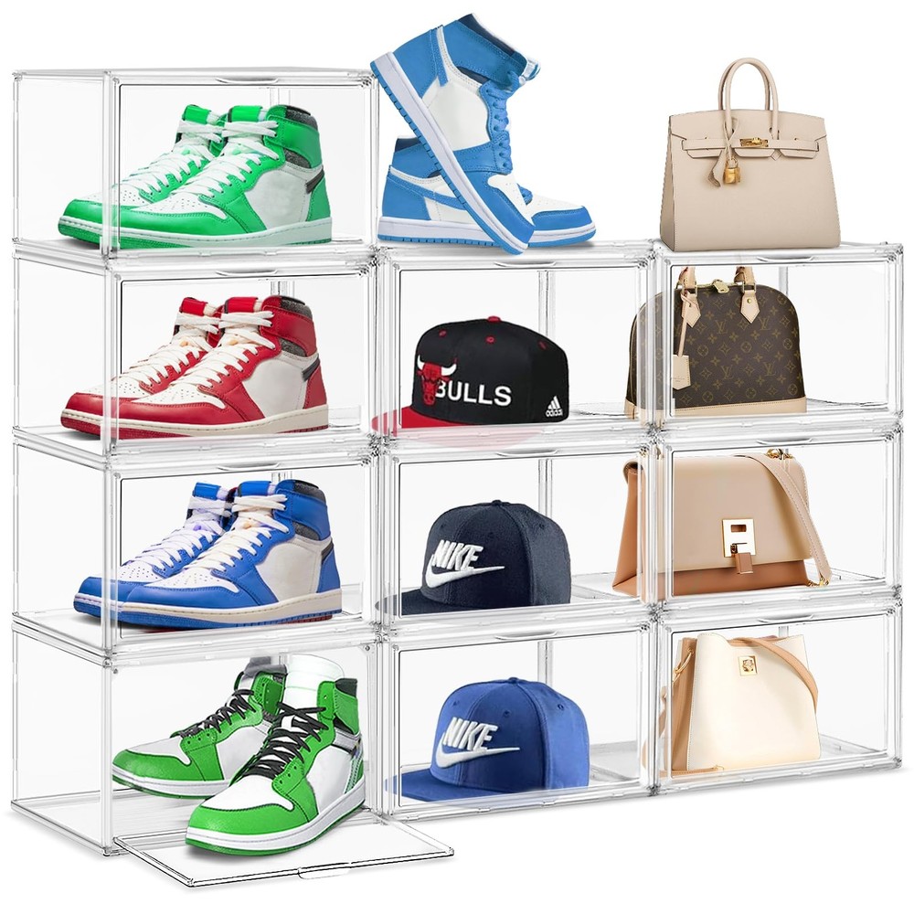 10 Pack Acrylic Shoe Storage, Size 15 Acrylic Sneaker Box Clear Stackable Sho...