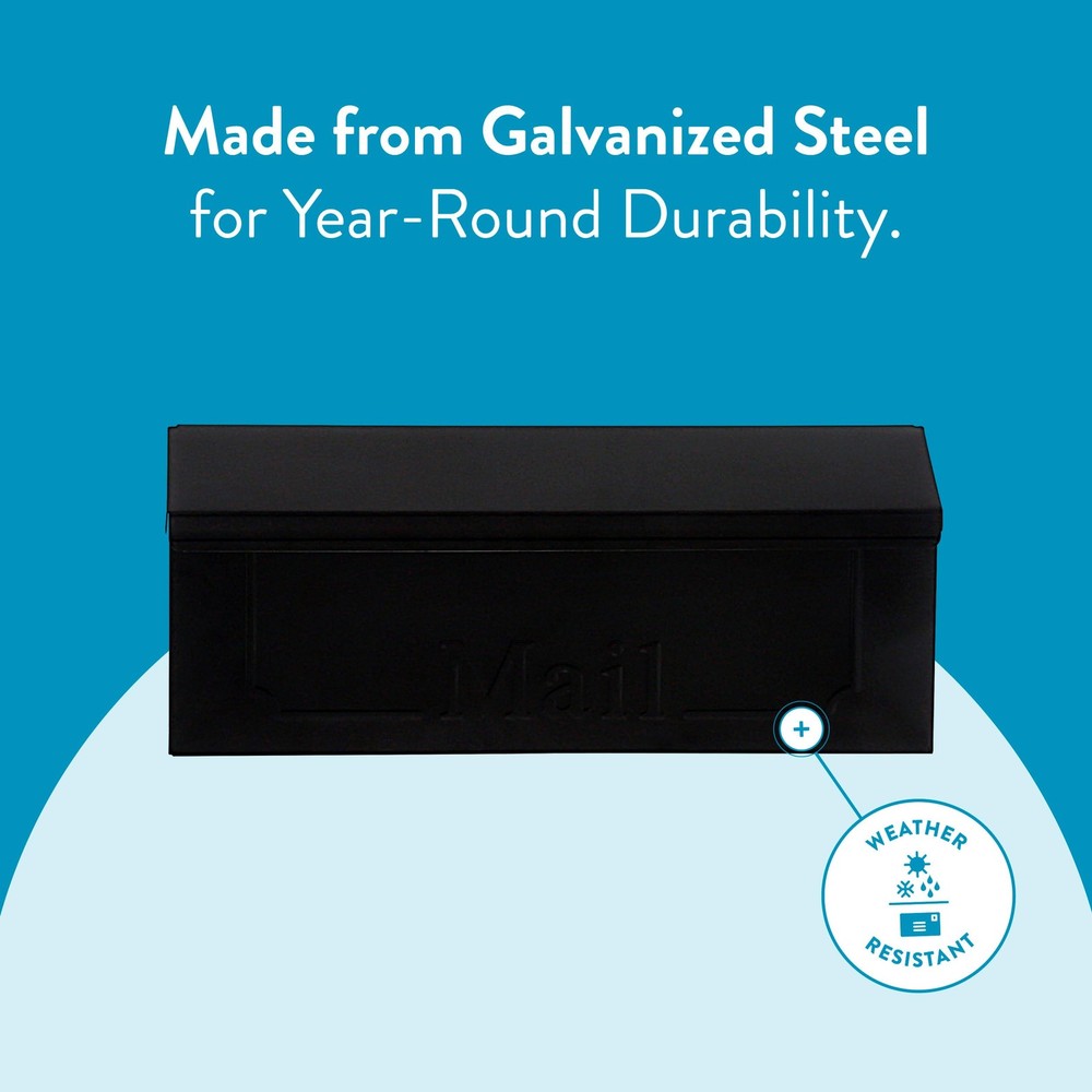 Townhouse Galvanized Steel Wall-Mount Mailbox Black Small