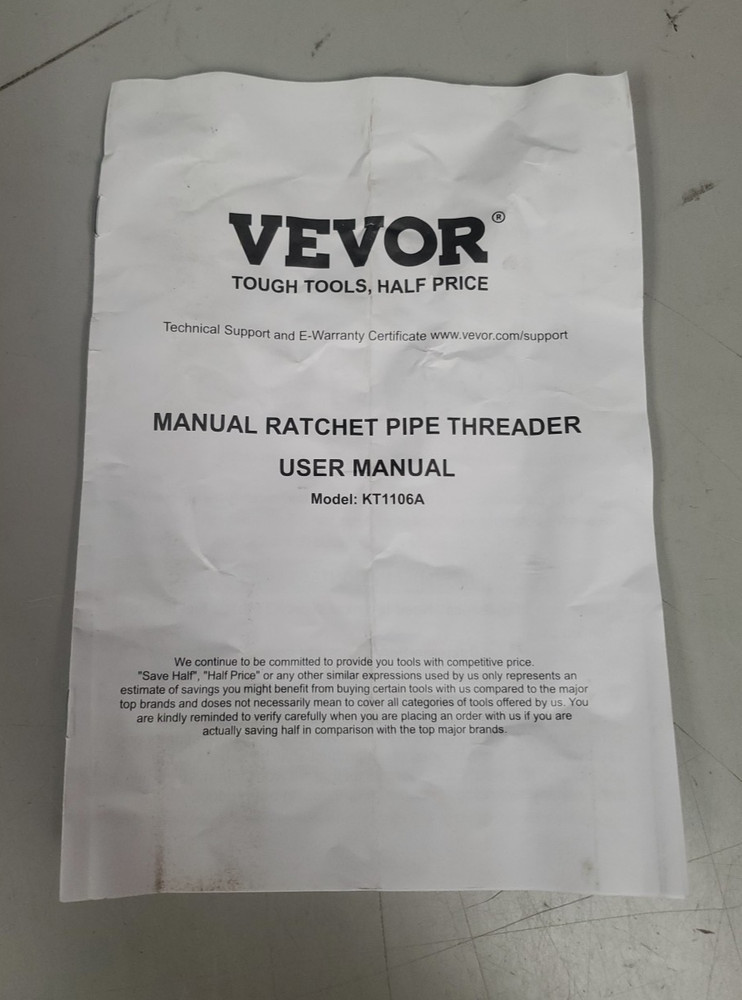 Vevor Ratchet Pipe Threader Kit 6 Piece Tool Set (KT1106A)