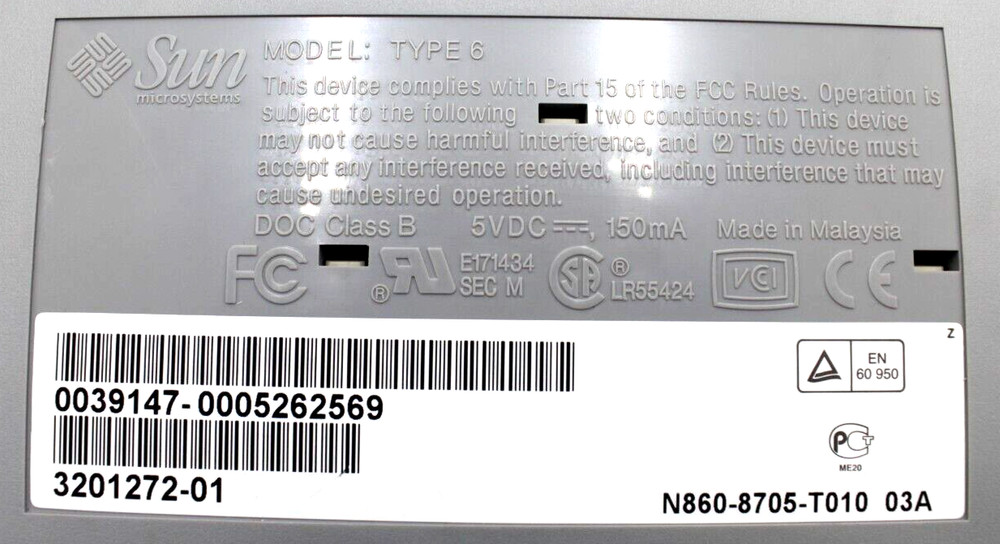 SUN Microsystems Type 6 8-PIN mini DIN Connector Keyboard w/o Mouse