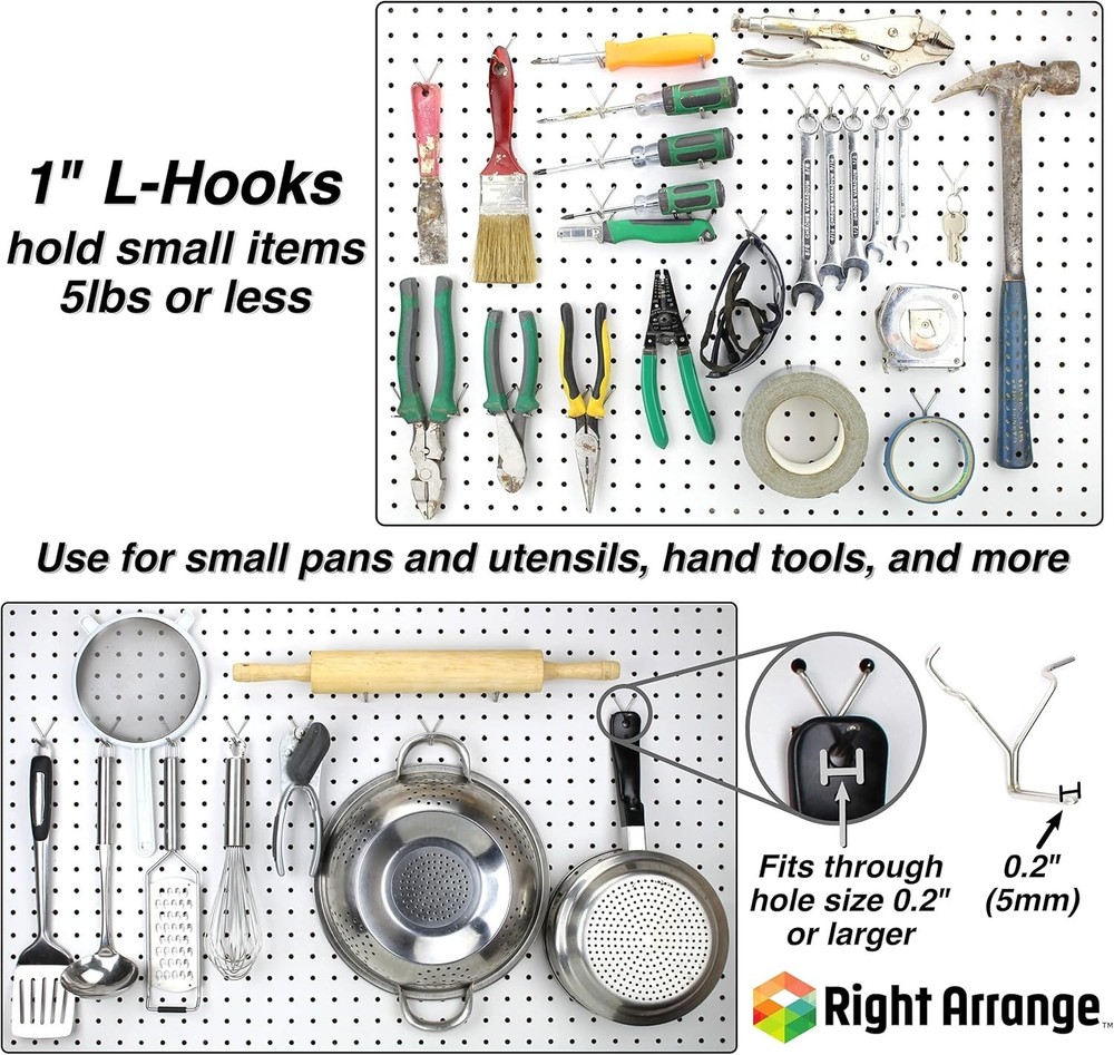 Stainless Steel Pegboard Hooks 50-Pack - Secure & Versatile Tool Storage