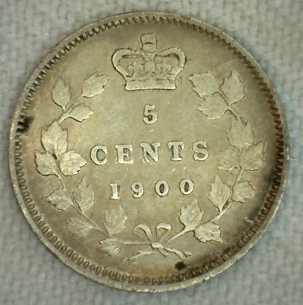 1900 Canada 5 Five Cent Coin Oval Os Silver Extra Fine