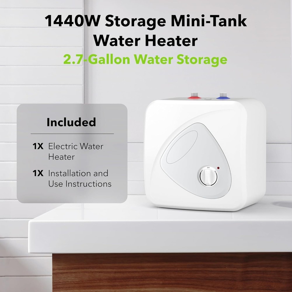 Electric Mini-Tank Water Heater - 2.7 Gallon Small Under Sink Instant Hot Water