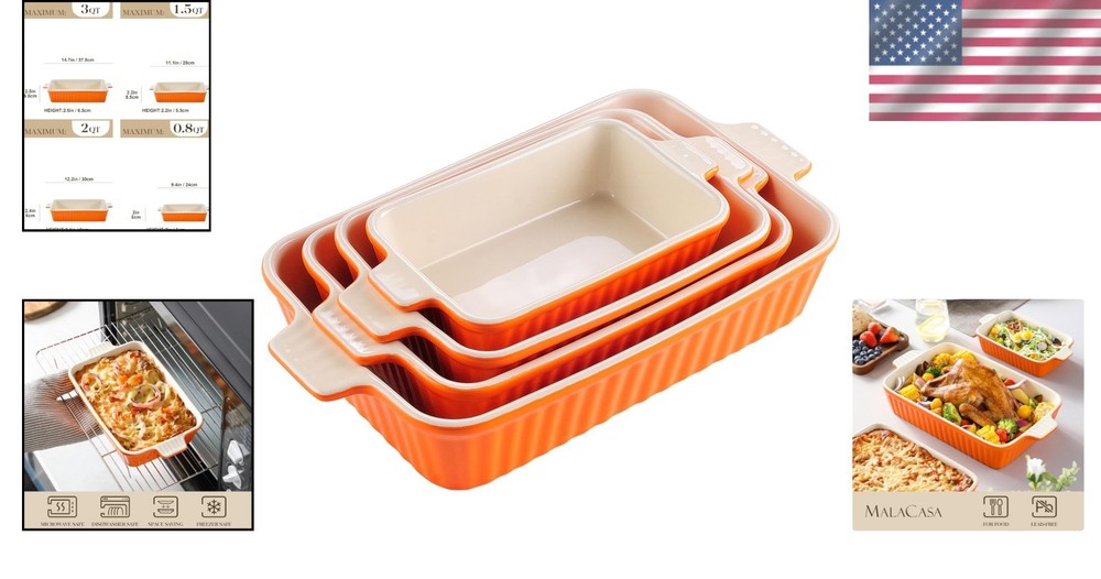 Bakeware Set of 4 Ceramic Baking Pans Rectangular Oven Safe Casserole Dish