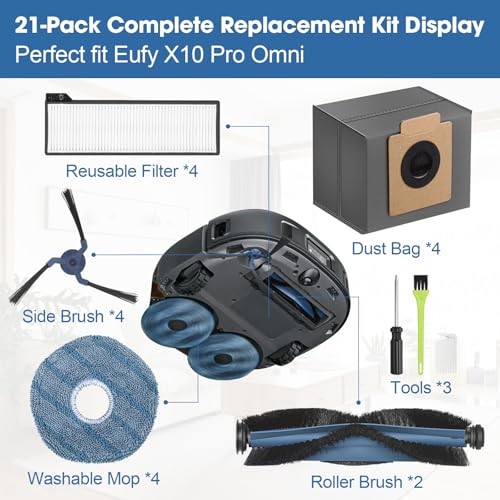21-Pack Replacement Accessories Kit Compatible with Eufy Robot X10 Pro Omni