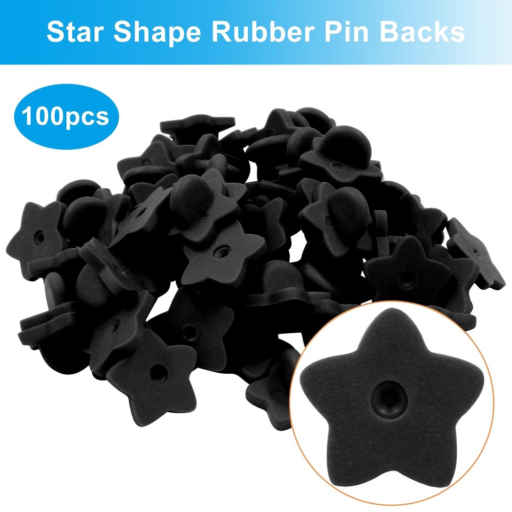 Star Shape Rubber Pin Backs Lapel Backing Locking Black 100 Pcs