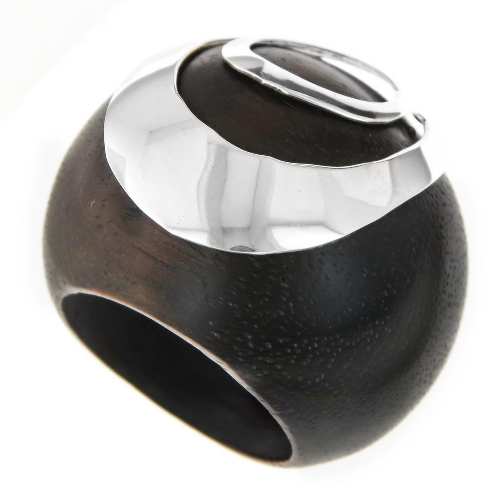 Dark Wood 925 Sterling Silver Contrasted Ring