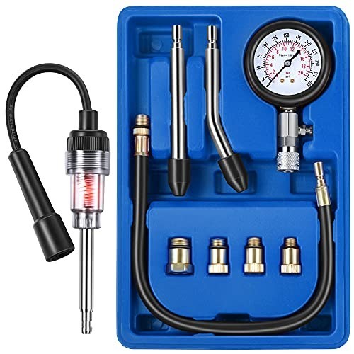 9-Piece Compression Tester Kit & Spark Plug Tester for Car & Motorcycle Engines