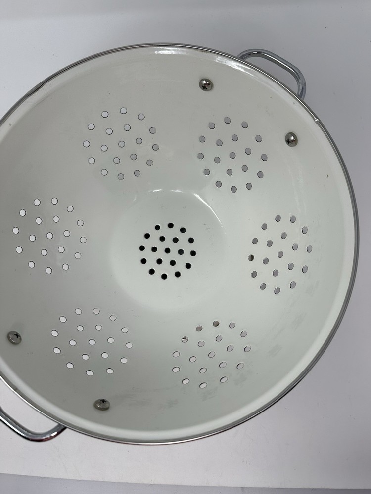 VTG White Enamel Colander Fruit Pattern