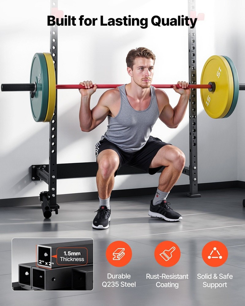Adjustable Folding Power Rack: 1000lb, J-Hooks, Pull-Up Bar, Landmine Kit
