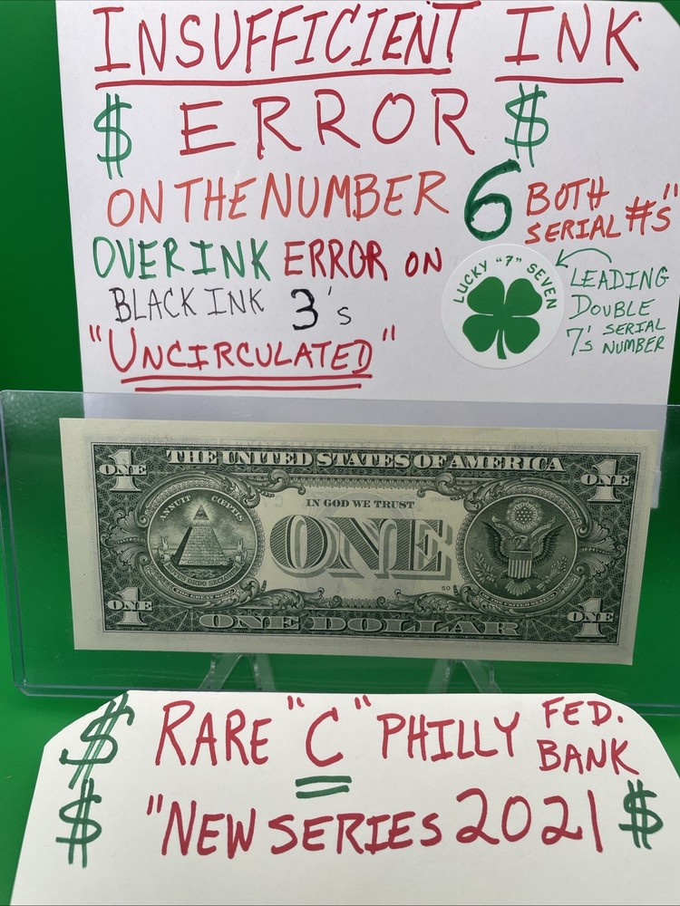 "INSUFFICIENT INK ERROR" MISSING 6’s + “OVER INK ERROR” 3’s UNCIRCULATED BEP 🧱