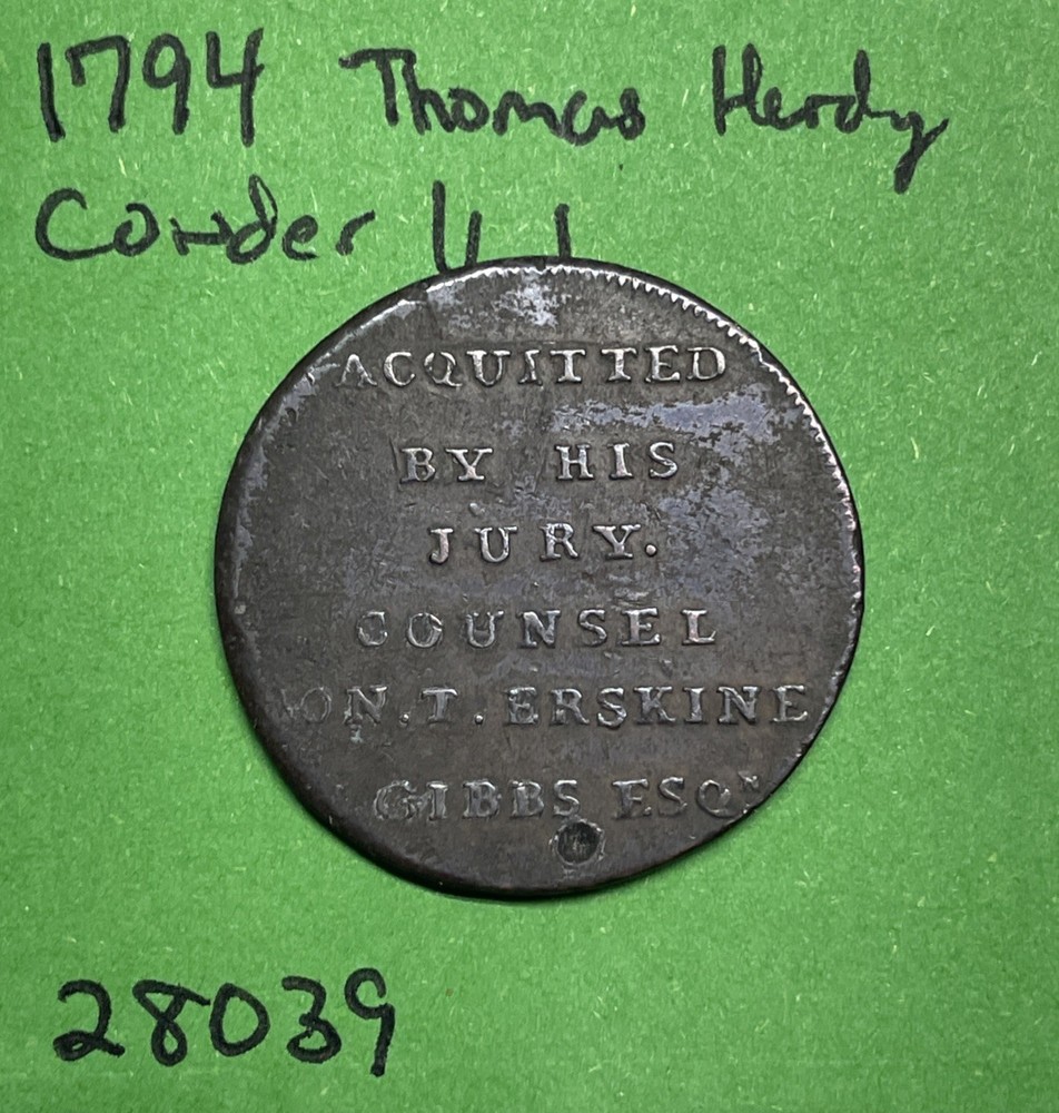 1794 Middlesex Thomas Hardy Acquittal Half Penny Conder Token