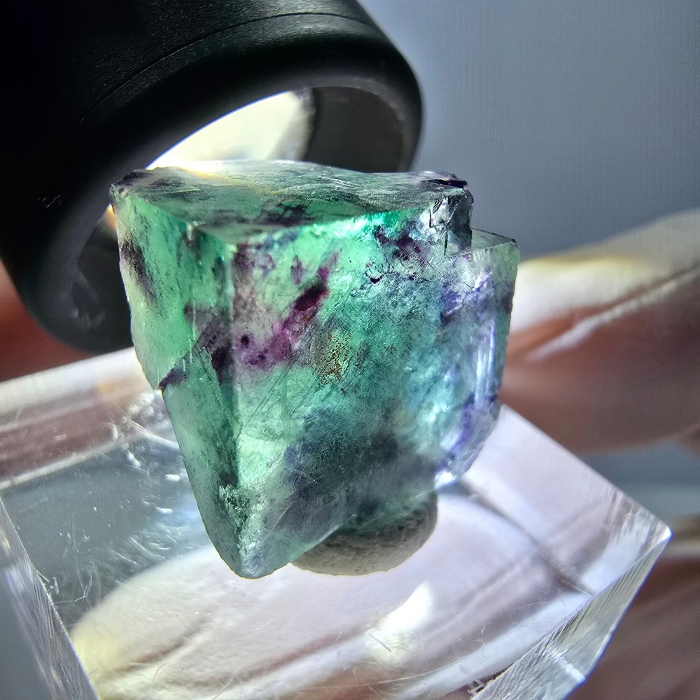 Phantom Fluorite cube specimen, parquetted green purple Okorusu, Namibia